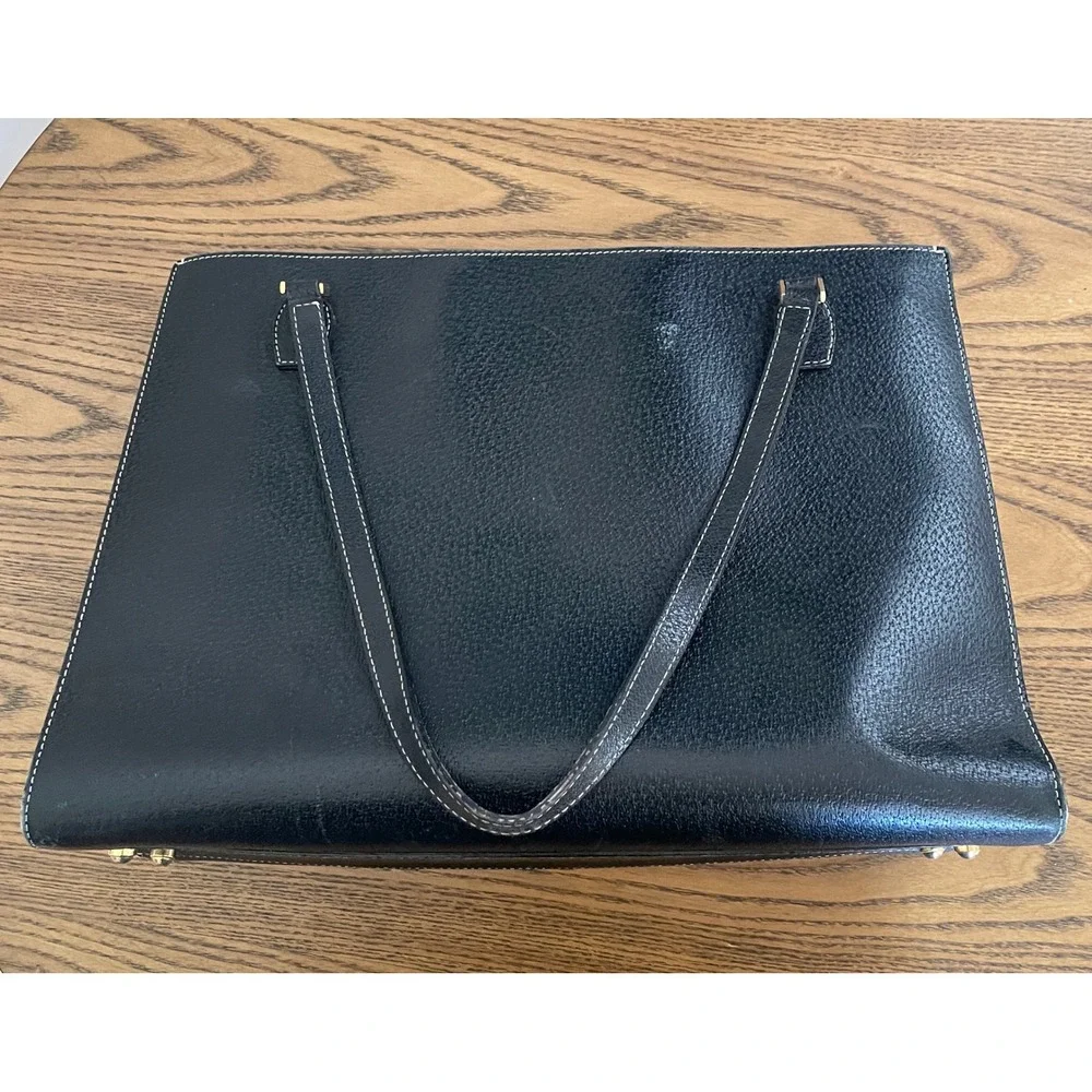 Kate Spade Black Pebbled Leather Tote Bag Made in Italy White Stitching 11232